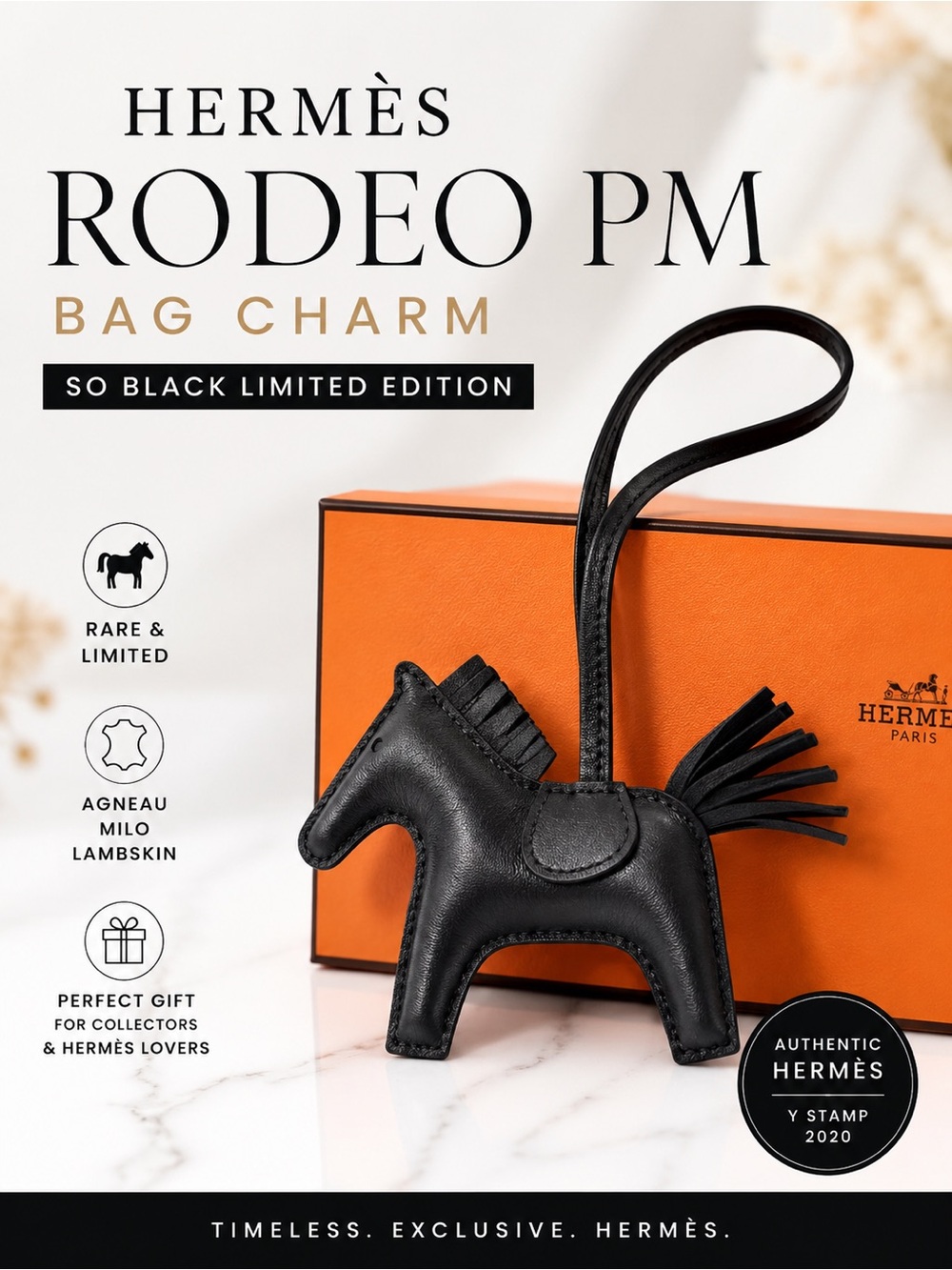 ✨ RARE ✨ Authentic Hermès Rodeo PM Bag Charm "So Black" Limited Edition